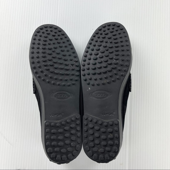 Tods Black Suede Vibram Driving Penny Loafers Shoes - Picture 6 of 7